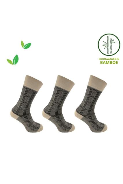 Sokken Heren Classic Bamboe Set van 3 paar beige geruit