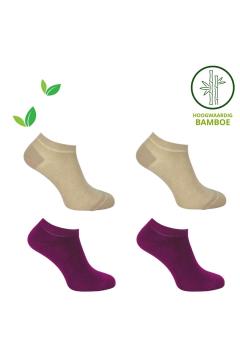Bamboe Sokken Dames 4  paar paars ecru | dames sokken | 9136